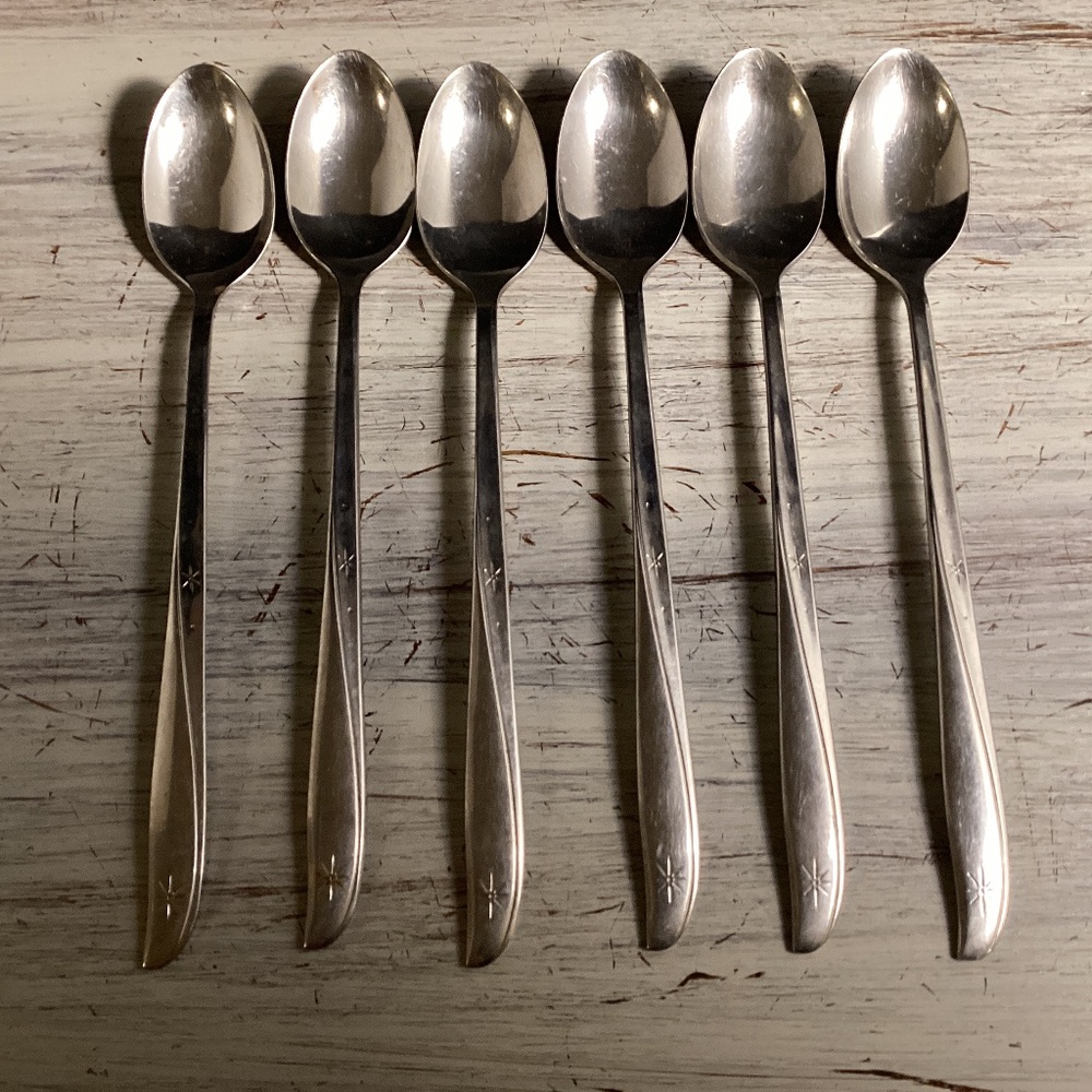 1959 Twin Star oneida Community Stainless Iced Tea Spoons 6 pieces